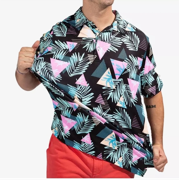 CHRUBBIES The 2 For Tee Performance Polo In Tropical Retro Print. Size Small - Picture 2 of 10